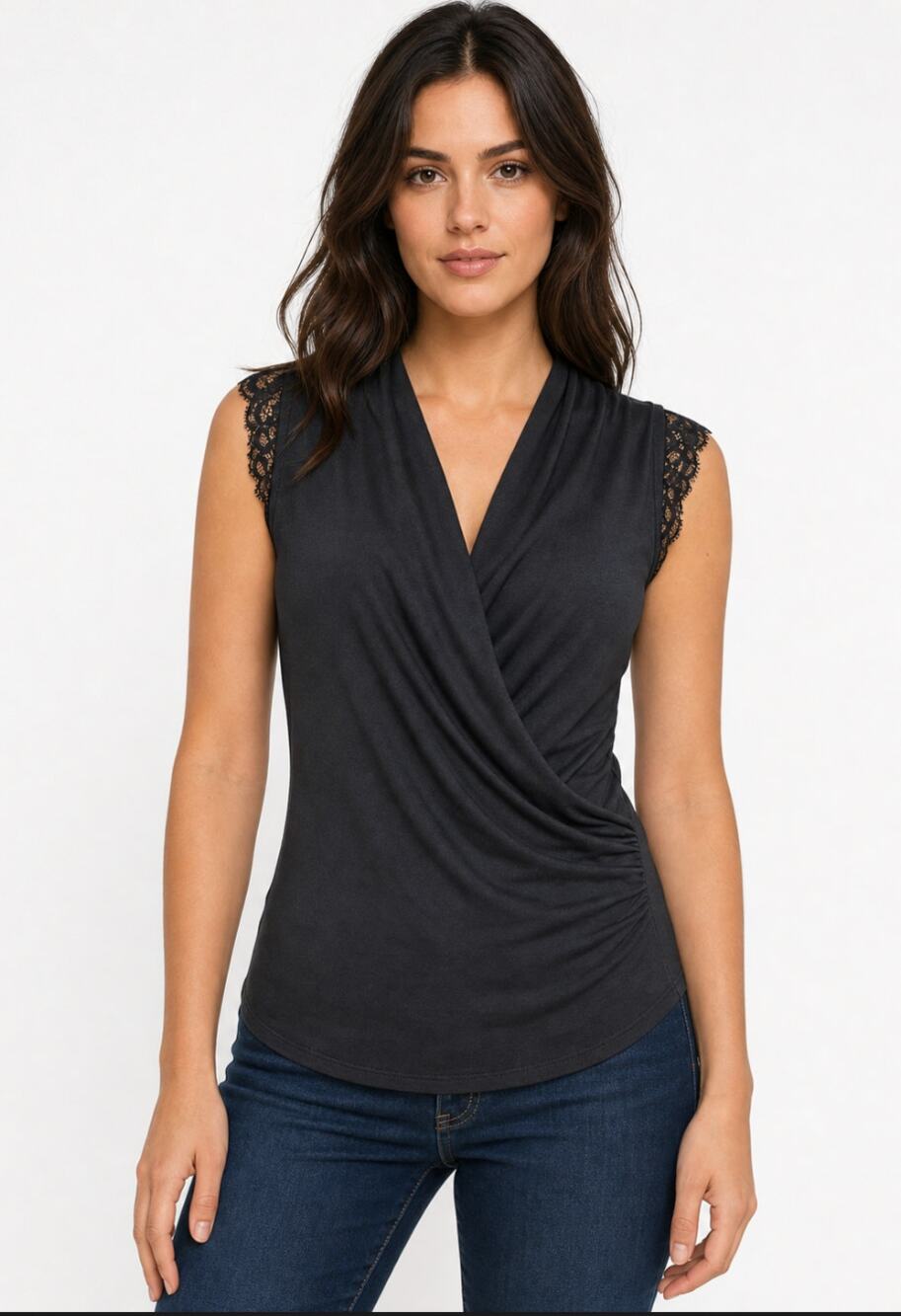 Generation Love NWT Black Lace Surplice Wrap Top Small Career Date Night
